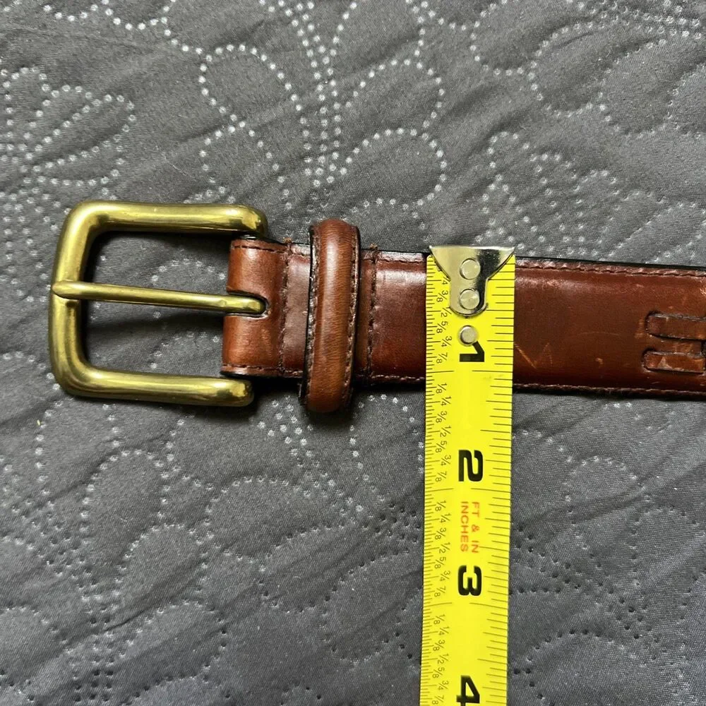 John Henry Full Grain Oil Tan Cowhide Leather Belt SZ38 Brown Woven w/Brass Buck